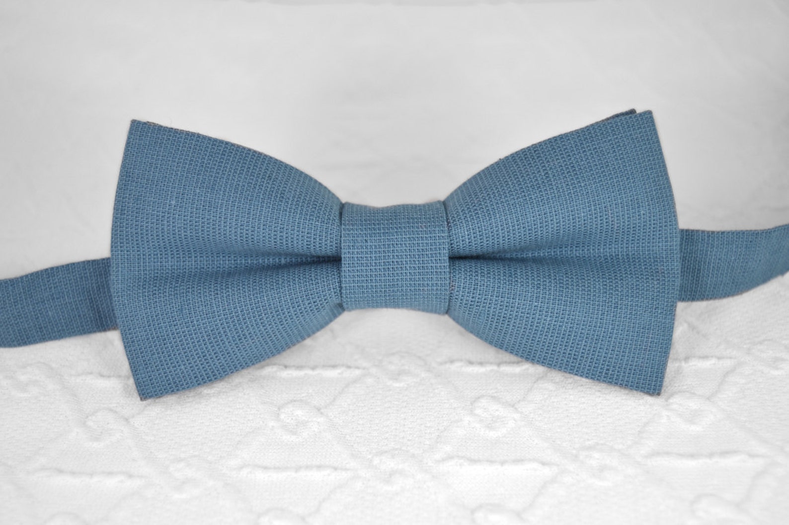 Blue Bow Tie Dusty Blue Bow Tie Linen Bow Tie Wedding Bow Etsy