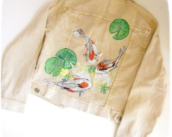 VESTE  jean beige carpe koi