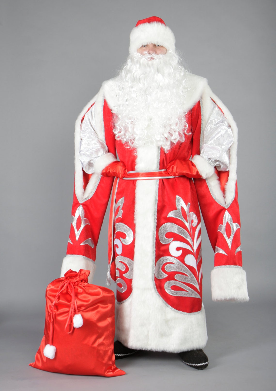 Ded Moroz Russian Santa Costume Set Coat Hat Gloves Belt Etsy