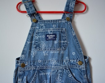 Vintage Kids Osh Kosh Vestbak Genuine Unisex Denim Overalls. 90s Blue Cotton Overalls Size 3T. Sailboat Duck Pattern. Kid Vintage Jean Denim