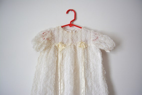 Vintage Long Christening Gown White Lace Baptism B