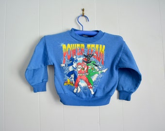 Vintage Toddler Kid Power Rangers Vintage Crewneck. 1994 Power Rangers Blue Baby Sweater. Printed Cotton Distressed Crewneck 90s Fashion