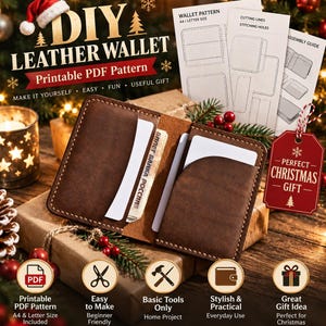 Patrón de cartera de cuero en PDF, plantilla imprimible para cartera plegable.