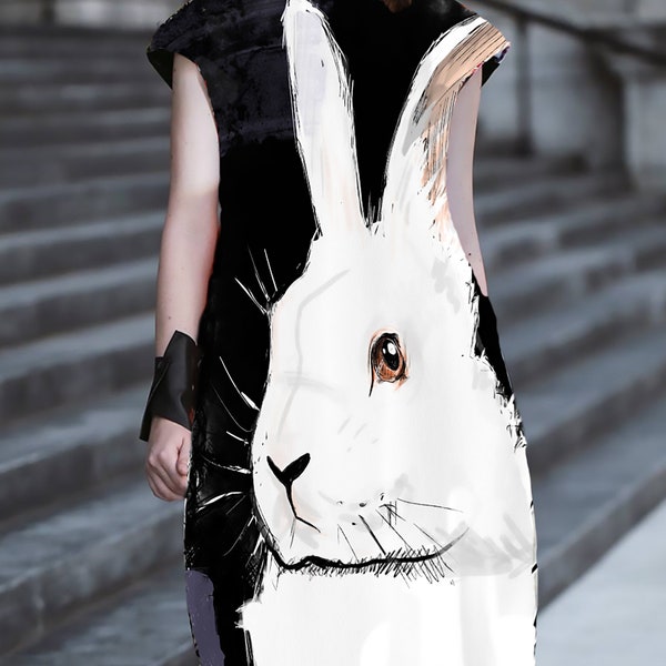 White Rabbit Dress Art Print Zeichnung Alice im Wunderland Tunika Year Of Rabbit Year of the Rabbit