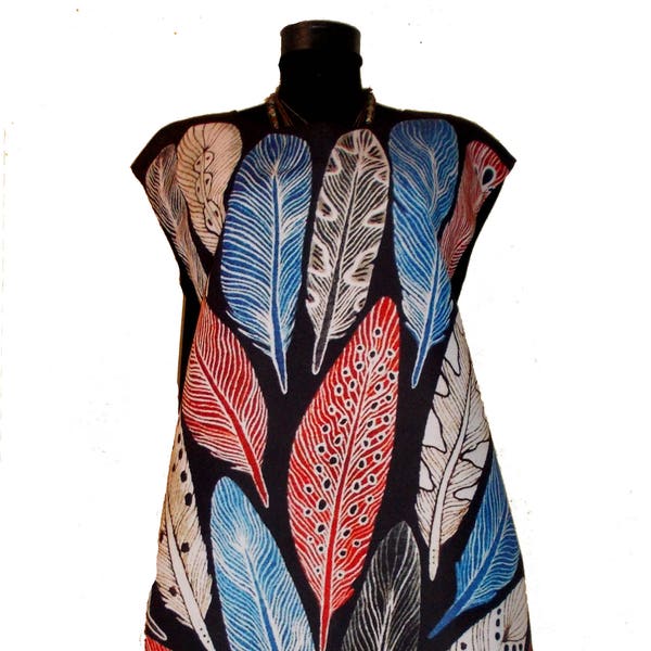 Robe Noire Avec Cœur De Plumes Tunique Bleu Rouge Rose Art Print Amour