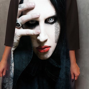 Marilyn Manson , Black Shift Dress,  Concert outfit, Famous singer, Gothic rock, Industrial metal