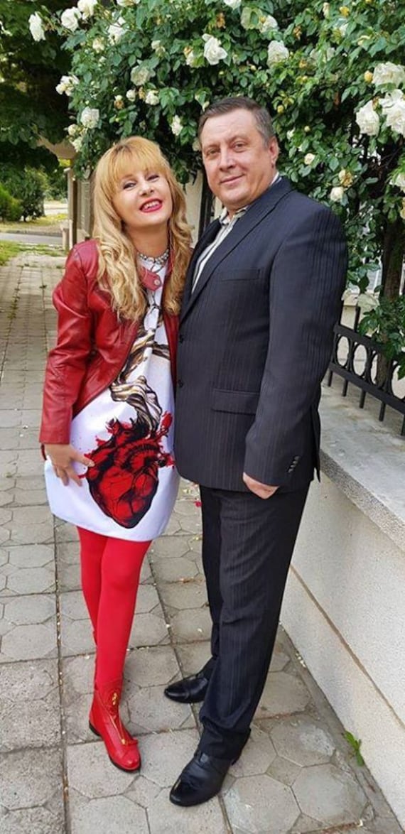 red leather heart dress White With and Autumn Tree Print A-Line Evening Dress