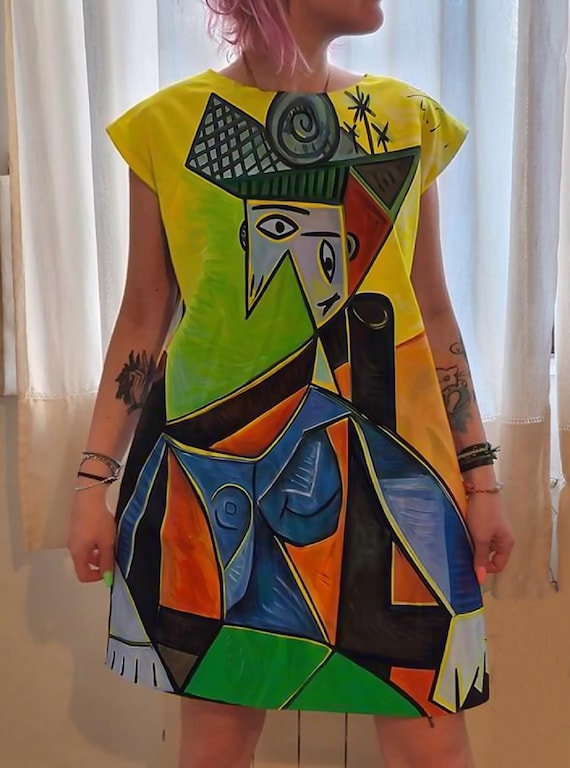 graphic dress design Picasso Dress: Cubism Art Print, Modern Gothic Clothing, Woman in an Armchair 07.03.2025 this eye Size:M 9 / W 10.5 Marcella Women's Minna Sleeveless Art