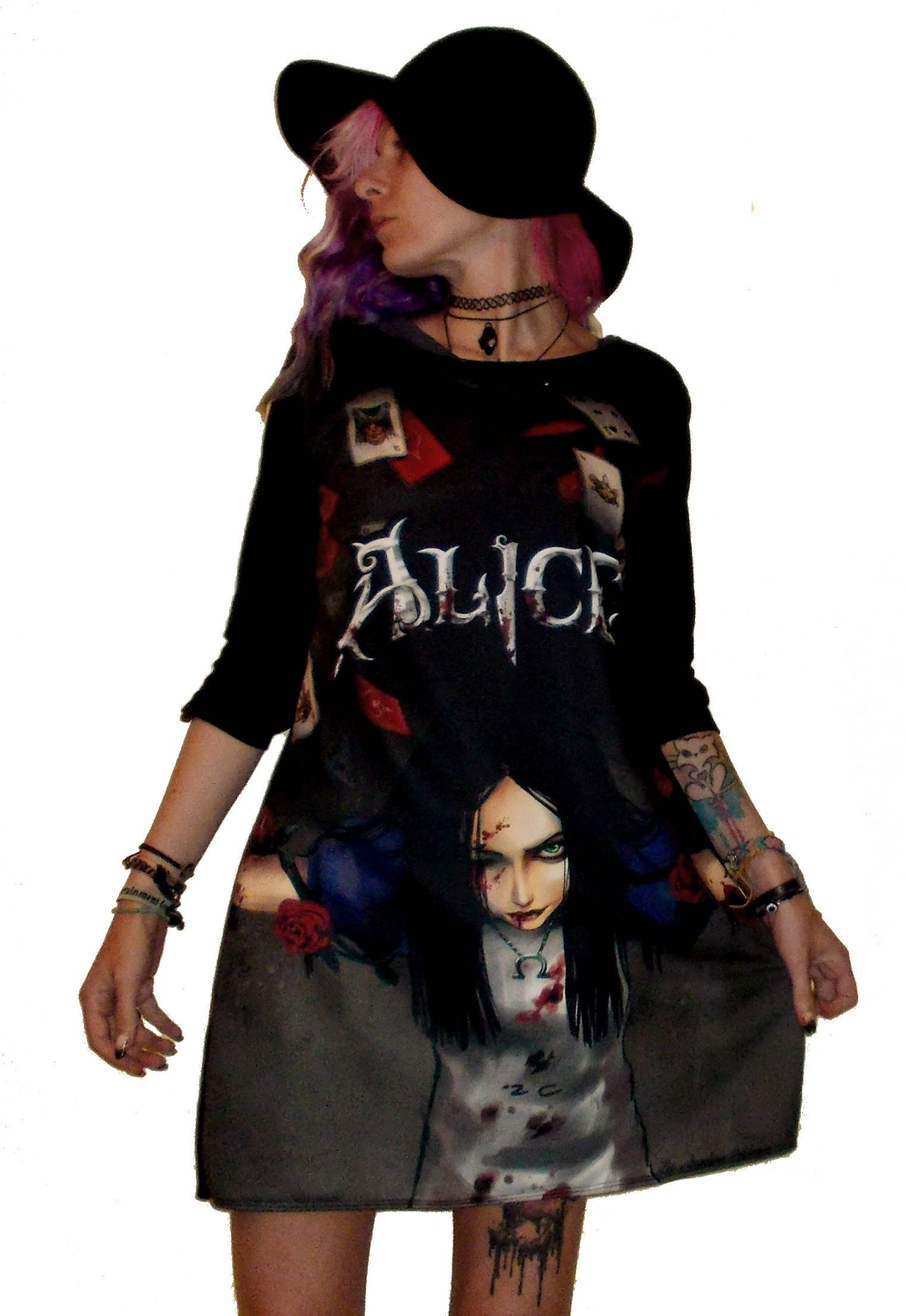 black alice in wonderland dress With Print Art Alice Maddness A Line Halloween DailyDeals-US4 104 122 Size:8.5W Traditional Boutonniere - Choose