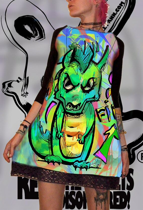 green dragon print dress Chatham Dress Gekko Green Dragon Print XS
