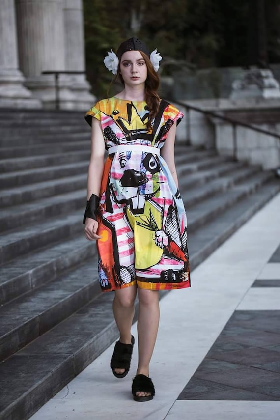 Graffiti Streetstyle Bunny Dress with Print  on the front  funny rabbit