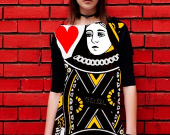 Robe reine de coeur avec imprimé cartes à jouer motif noir Saint Valentin cadeau