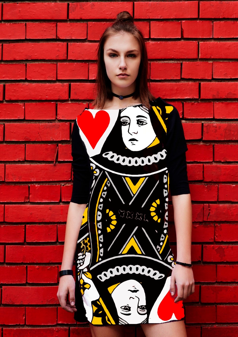 Queen of Hearts Dress With Print Playing Cards Black Pattern - Etsy