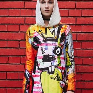 Hoodie Top With Graffiti Colorful Bunny Rabbit Print