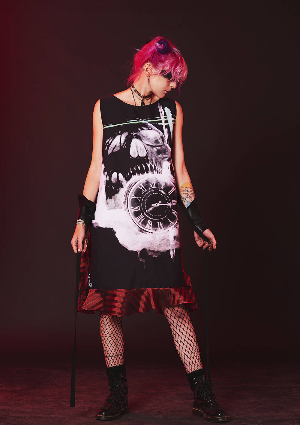 black and red skull dress Red & Black Flocked Filigree Skull Dress
