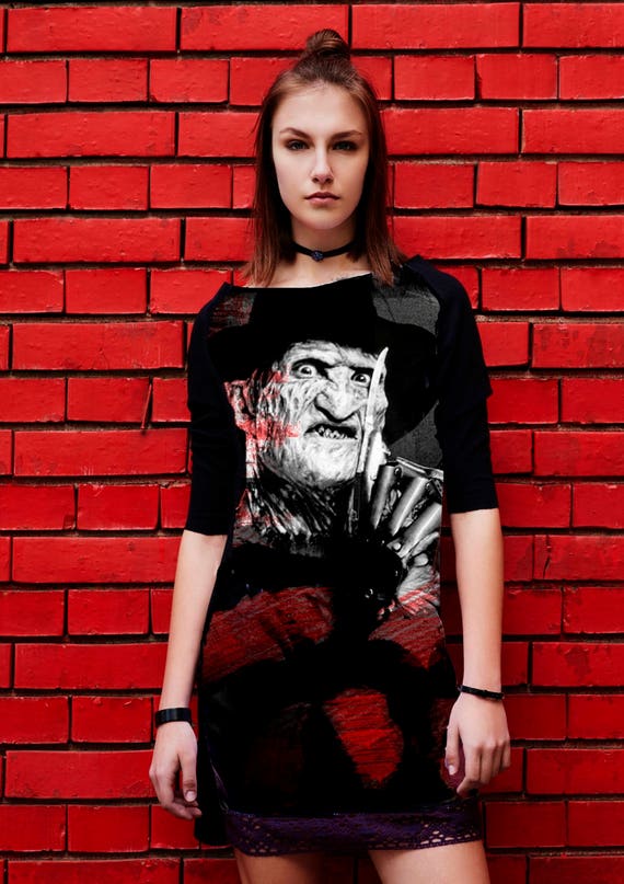 freddy krueger dress shirt Halloween Freddy Krueger Dress Tunic Print Raglan Sleeves Black
