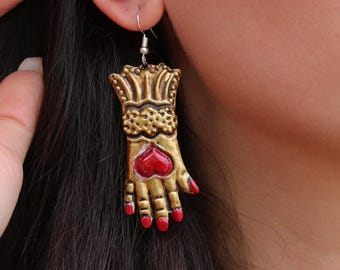 Mexican Heart Earrings Frida Kahlo Flaming Heart Dramatic Earrings Fiesta Cinco De Mayo Milagros Earrings Mexican Tin Love Mexican Folk Art
