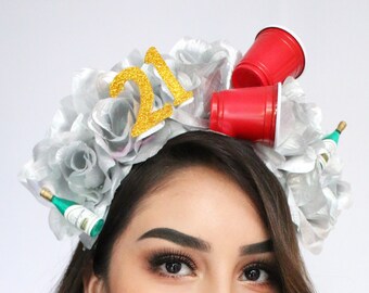 Birthday Tiara Birthday Girl Birthday Party Crown Birthday Party Favors Party Hat Party Crown 21st Champagne Bottles Wine Glasses Vegas