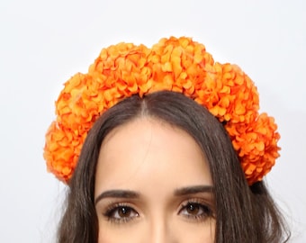 Marigold Flower Crown Cinco de Mayo Costume Child Mexican Headpiece Girls Flower Crow Birthday Party Sugar Skull Toddler Frida Kahlo Crown