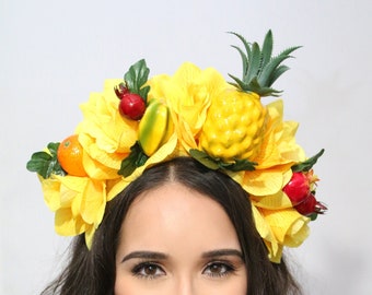 Fruits Flower Crown Headband Fruit Carmen Miranda Headpiece Fruity Costume Pineapple Watermelon Costume Miss Chiquita Mexican Halloween