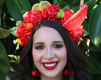 Watermelon Fruit Crown and tropical fruits (Red flowers Island Ocean Cruise Tropical Hawaiian Paradise Carmen Mermaid