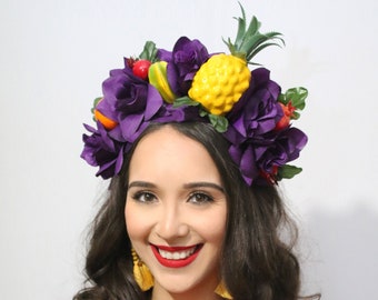 Fruits Flower Crown Headband Fruit Carmen Miranda Headpiece Fruity Costume Pineapple Watermelon Costume Miss Chiquita Mexican Halloween