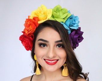 Rainbow Flower Crown Gay Pride Love Wins LGBTQ Floral Crown Festival Headpiece Headband Gay March Gay Wedding Pride Head Wreath Bi Queer