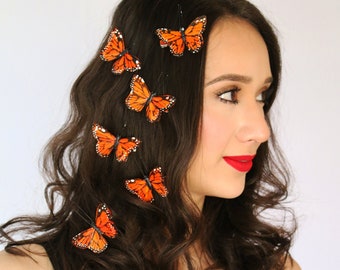 Butterfly Feather-Clips SET OF 6 Small Hair-Clip Hair Monarch Butterfly Hair Fascinator Wedding Hair Piece Bride Bridal Fairy Faerie-Clips