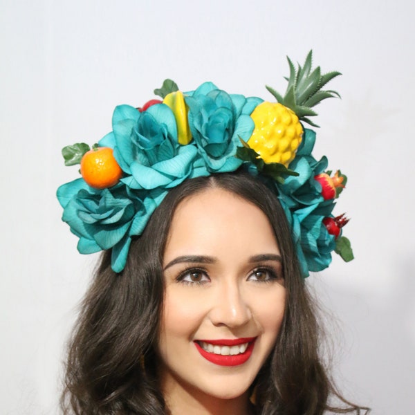 Fruits Flower Crown Headband Fruit Carmen Miranda Headpiece Fruity Costume Pineapple Watermelon Costume Miss Chiquita Mexican Halloween