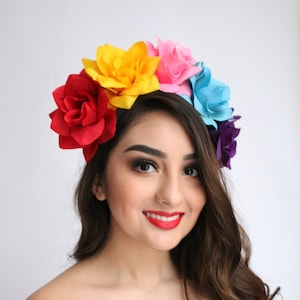 Colorful Flower Crown Cinco de Mayo Costume Child Mexican Headpiece Girls Flower Birthday Party Frida Kahlo Sugar Skull Toddler Spanish image 1