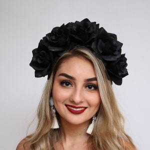 Black Rose Flower Crown Goth Festival Black Flower Crown Black Rose Headband Black Floral Headpiece Rose Crown Flower Crown Bohemian Fashion