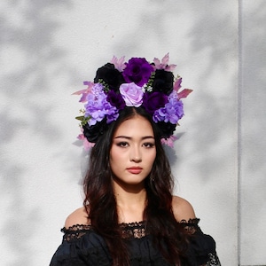 EXTRA LARGE Black Rose Flower Crown Goth Festival Black Flower Crown Black Rose Headband Black Floral Headpiece Rose Crown Flower Crown)