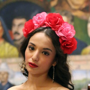 Pink Red Rose Flower Crown Headband (Headpiece Bridal Flower Crown Bride Bridesmaids Bachelorette Party Boho Wedding Music Festival Adult)
