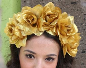 Gold Flower Crown Headband (mexican Winter Wedding Bridal  display picture 2