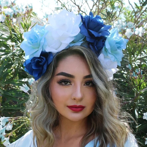 EXTRA LARGE Blue Rose Flower Crown Red Rose Headband Girl Lana Rose Crown Mexican Wedding Bride Floral Crown Flower Headband Rey Bridesmaid