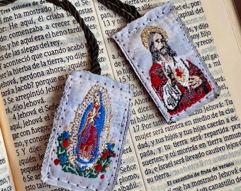 Catholic Scapular White Scapular Necklace Religious Gift Catholic Bracelet Jesus Christ Saint Mary Mexican Embroidered Protection Gift