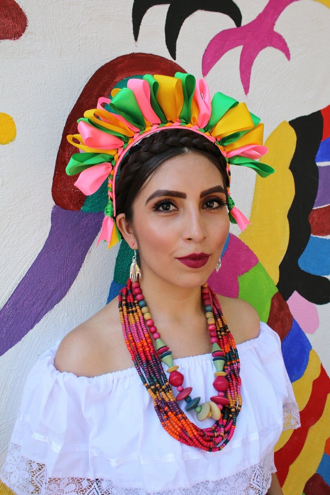 Frida head piece Mexican maria doll head piece Frida Khalo Headpiece, Mexico Headpiece, Catrinas Headpiece  main image 2