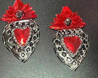 Mexican Hearts Tin Frida Kahlo Flaming Heart Dramatic Fiesta Cinco De Mayo Milagros Charms Mexican Tin Love Mexican Folk Art Ornaments