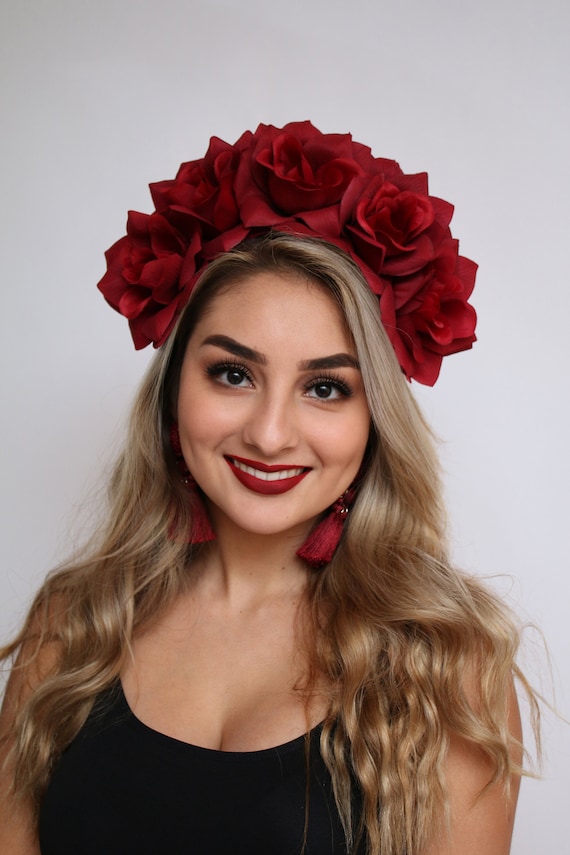 Wine Red Rose Flower Crown Coco Red Rose Headband Fiesta  display picture 2