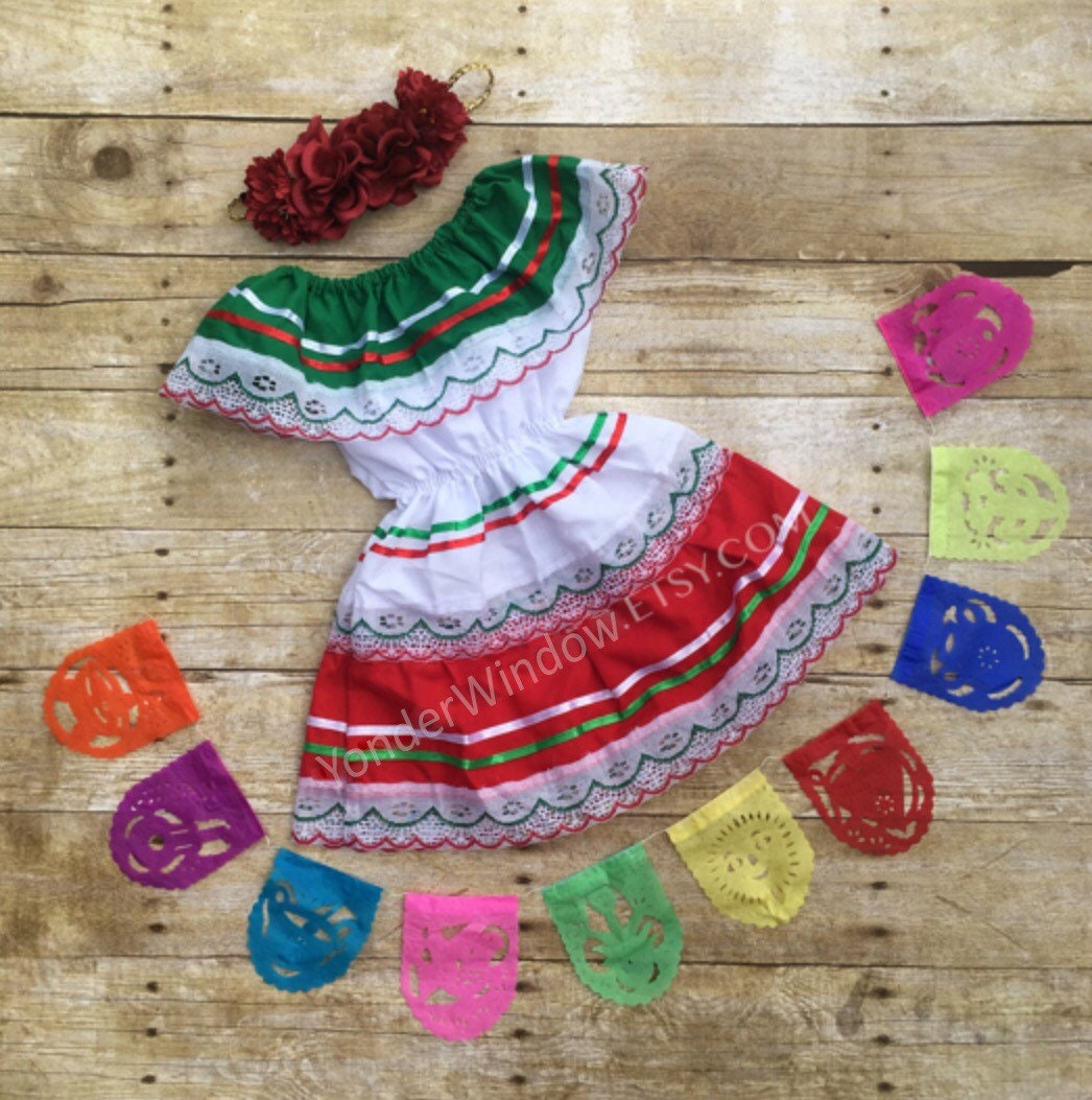 Mexican Red Green White Dress - Etsy