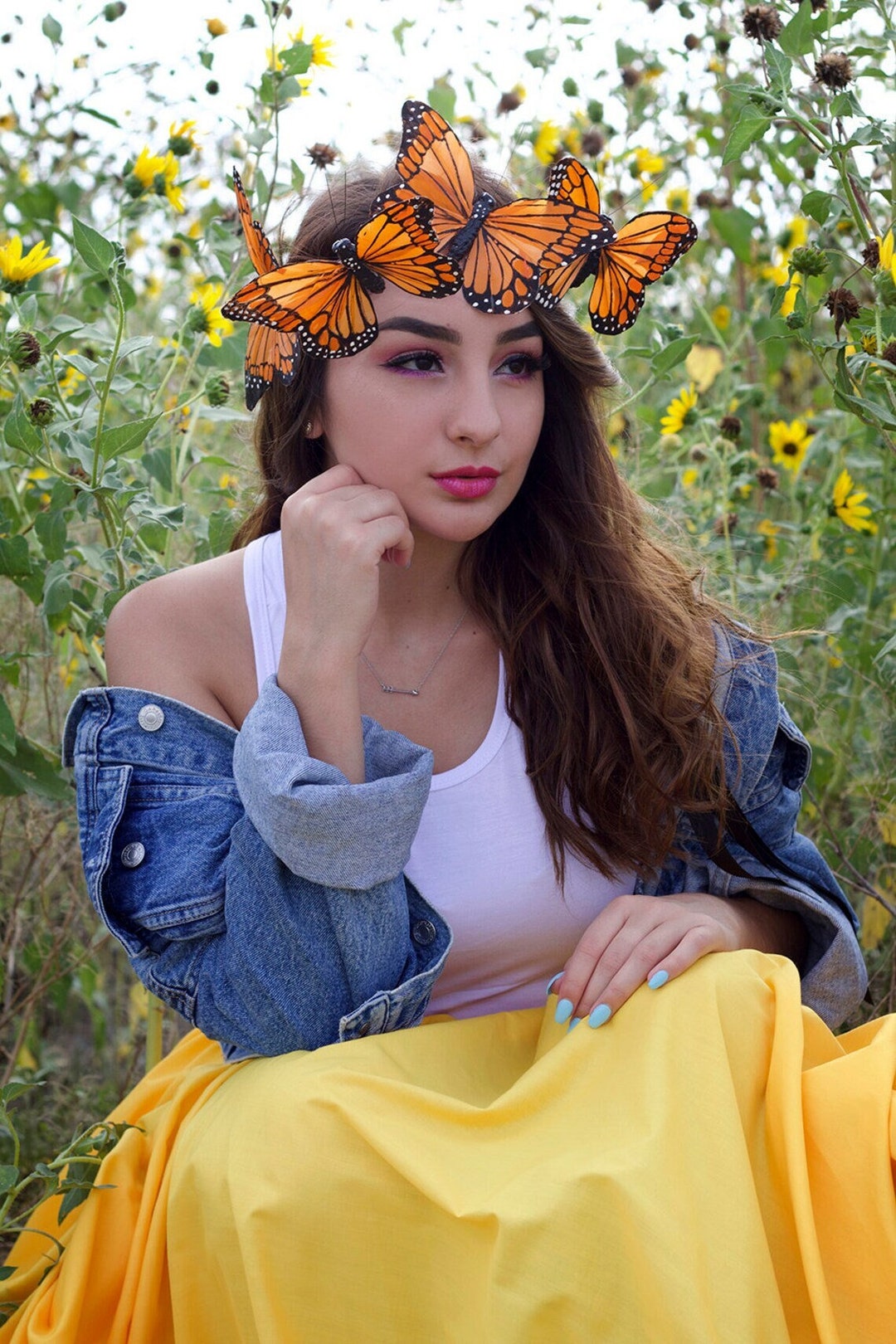 Monarch Feather Butterfly Crow Costume Headpiece Flower Crown Festival Crown Orange Headpiece