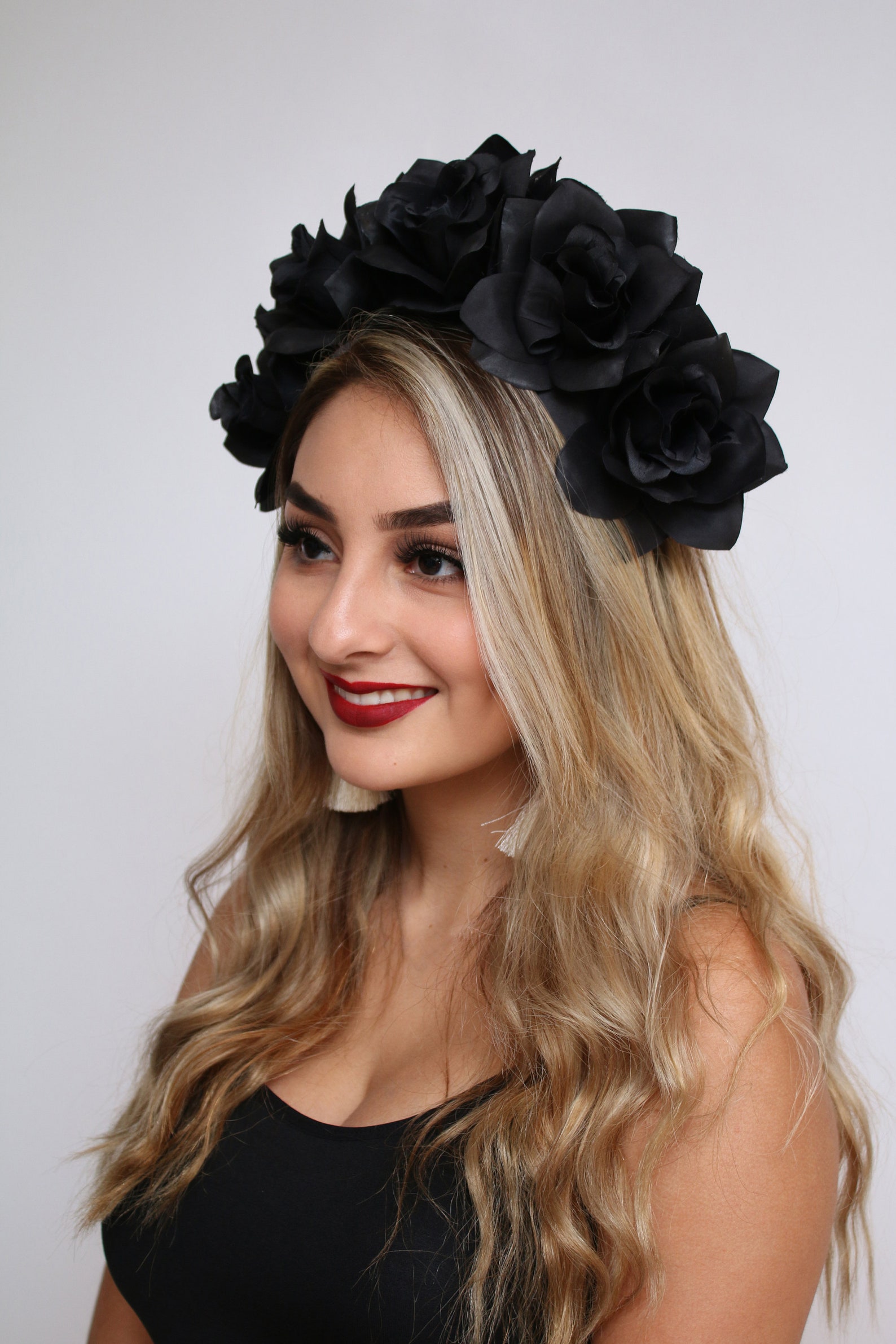 Black Rose Flower Crown Goth Festival Black Flower Crown Black Etsy