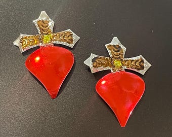 Mexican Hearts Tin Frida Kahlo Flaming Heart Dramatic Fiesta Cinco De Mayo Milagros Charms Mexican Tin Love Mexican Folk Art Ornaments