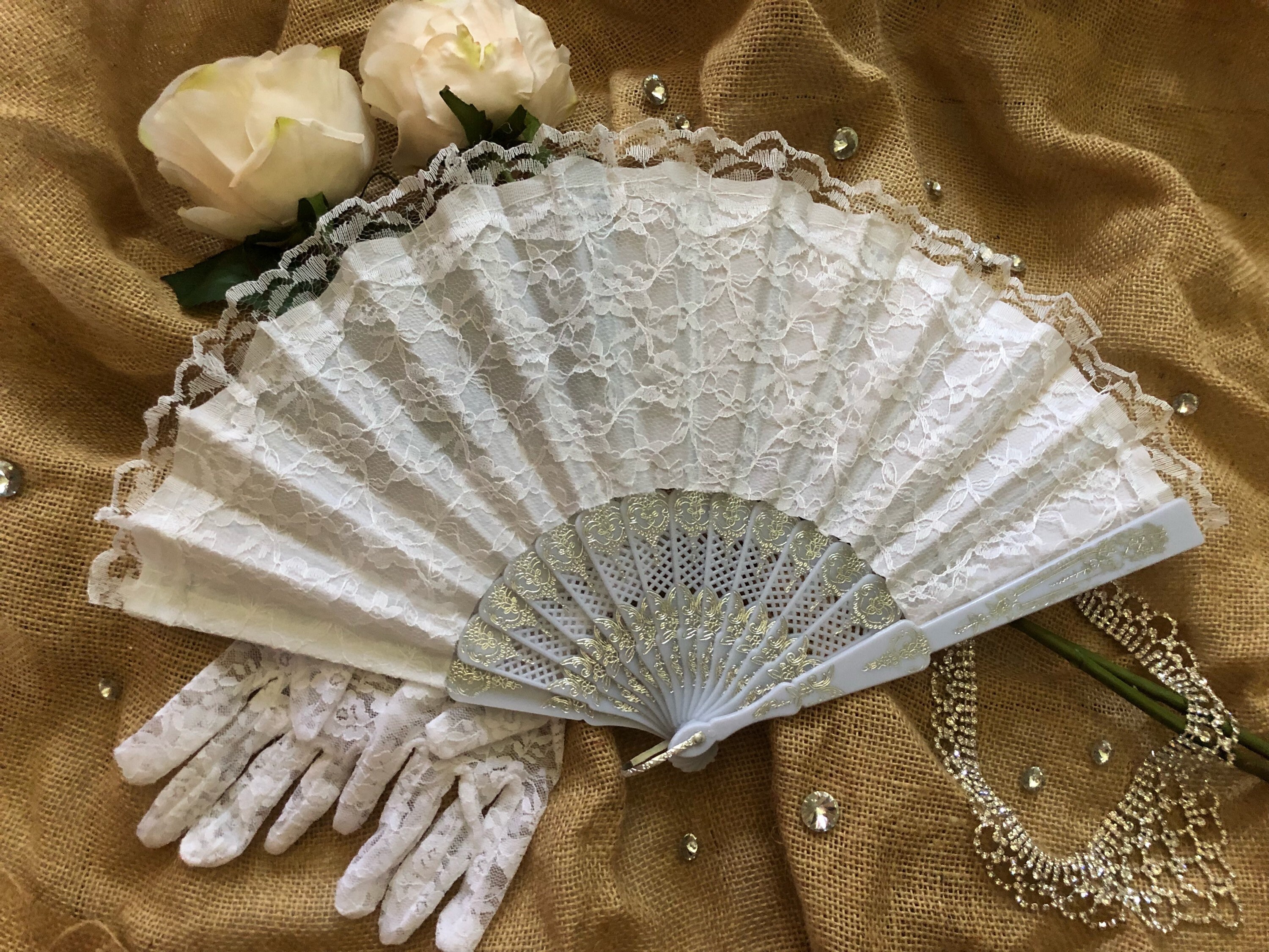 White Hand Held Fan Wedding Fan Bride Bridal Spanish Costume Etsy