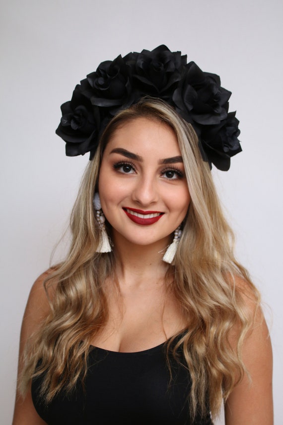 Black Rose Flower Crown Goth Festival Black Flower Crown Black Etsy