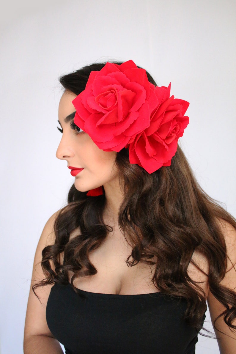 Large Red Rose Hair Clip Wedding Hair Flower Realistic Flower Etsy