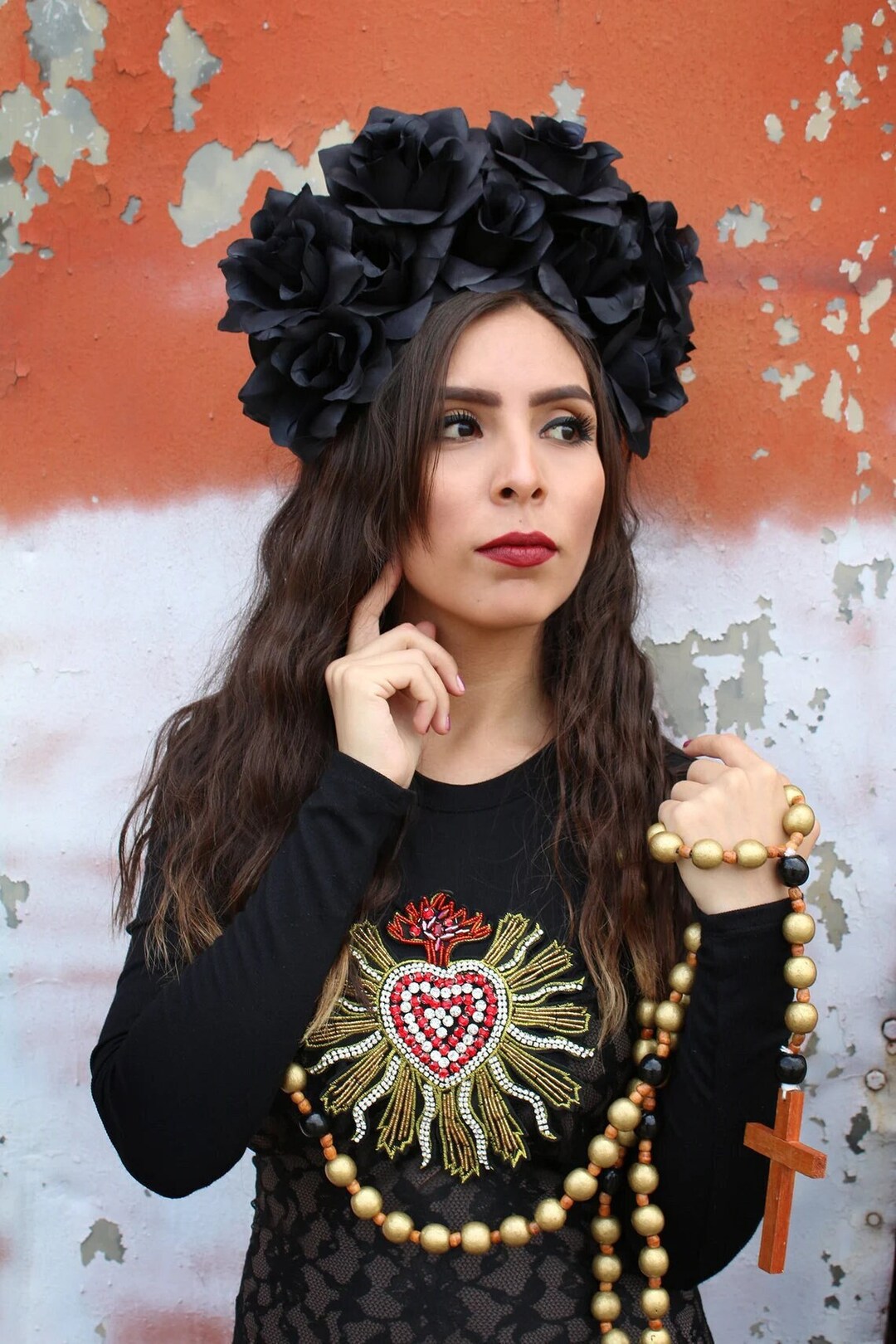 EXTRA LARGE Black Rose Flower Crown Goth Festival Black Flower Crown