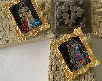 Boucles d'oreilles scapulaires catholiques encadrées cadeau religieux Bracelet catholique jésus-christ sainte marie mexicain brodé cadeau de protection