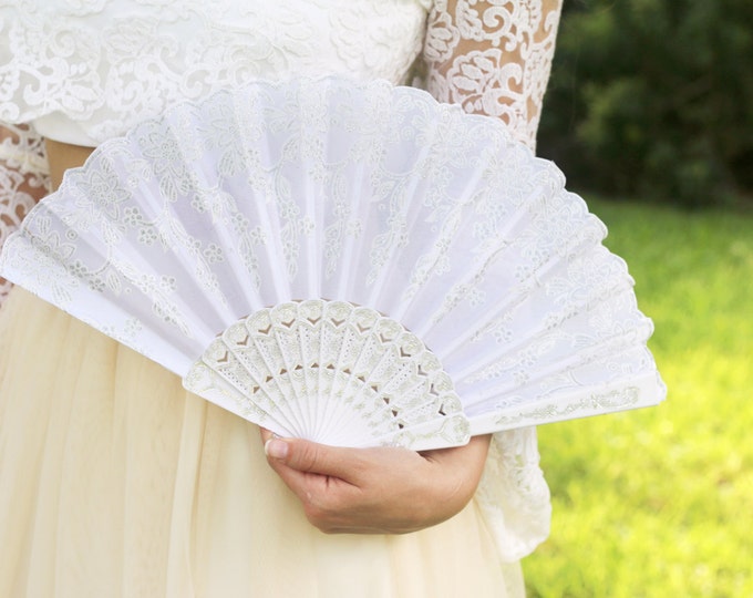 White Hand Held Fan wedding Fan Bride Bridal Spanish Costume Etsy