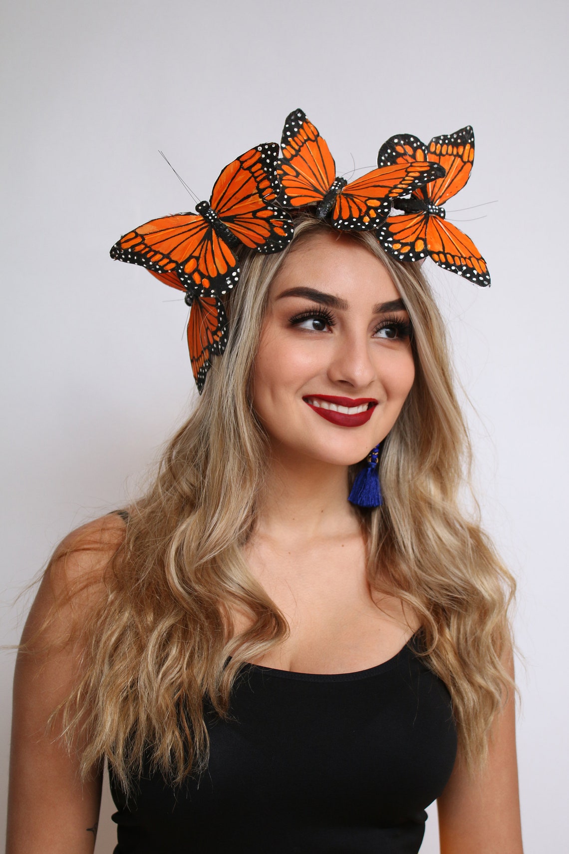 Monarch Feather Butterfly Crow Costume Headpiece Flower Crown Etsy